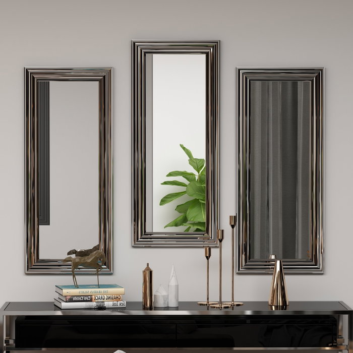 Hanah Home Juego 3 Espejos Decorativos 30x70 cm Plata MDF Elegante y Moderno para Salón o Dormitorio
